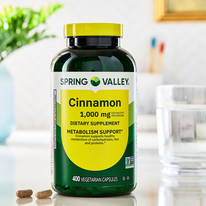 Spring Valley Cinnamon Dietary Supplement Vegetarian Capsules for Metabolism Support, 1000 mg, 400 Count