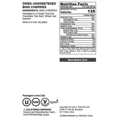 Bing Cherries, 8 Ounces – Non-Oil Added, Raw, Kosher, Vegan, Bulk – Food to Live