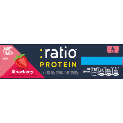 Ratio Yogurt Protein Cultured Dairy Snack, Strawberry, 25g Protein, 1 lb. 5.2 oz (4 Cups)