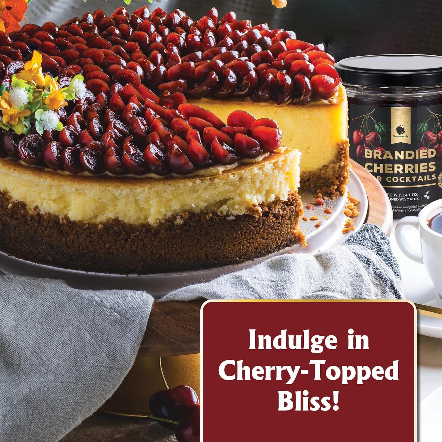 Gourmanity Brandied Cocktail Cherries, French Morello Cherries in Kirsch Brandy, for Cocktails and Desserts Kosher, Product of France 14.1oz