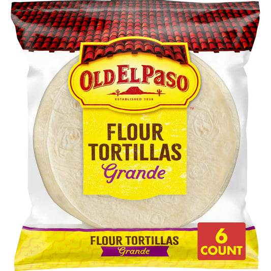 (4 pack) Old El Paso Restaurant Style Grande Flour Tortillas, Meal Prep, 6 Count, 21.5 oz