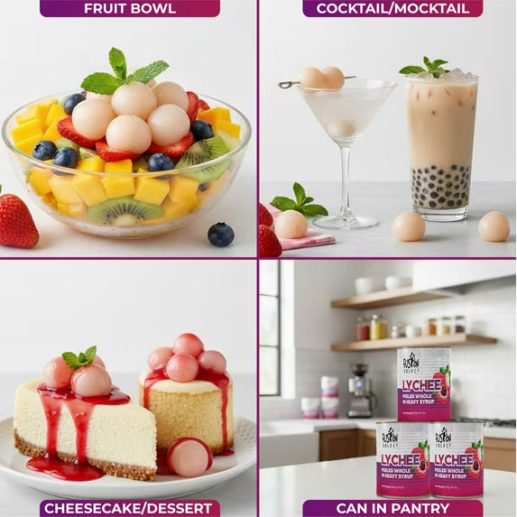 Fusion Select 2 Packs Canned Lychees in Syrup - Ready to Serve Canned Lychee Fruit - Peeled Whole in Heavy Syrup - For Bubble Tea, Boba Topping, Desserts, Garnishes, Fruit Salad - 20oz