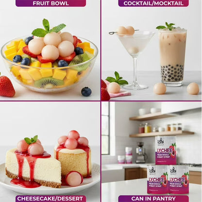 Fusion Select 2 Packs Canned Lychees in Syrup - Ready to Serve Canned Lychee Fruit - Peeled Whole in Heavy Syrup - For Bubble Tea, Boba Topping, Desserts, Garnishes, Fruit Salad - 20oz