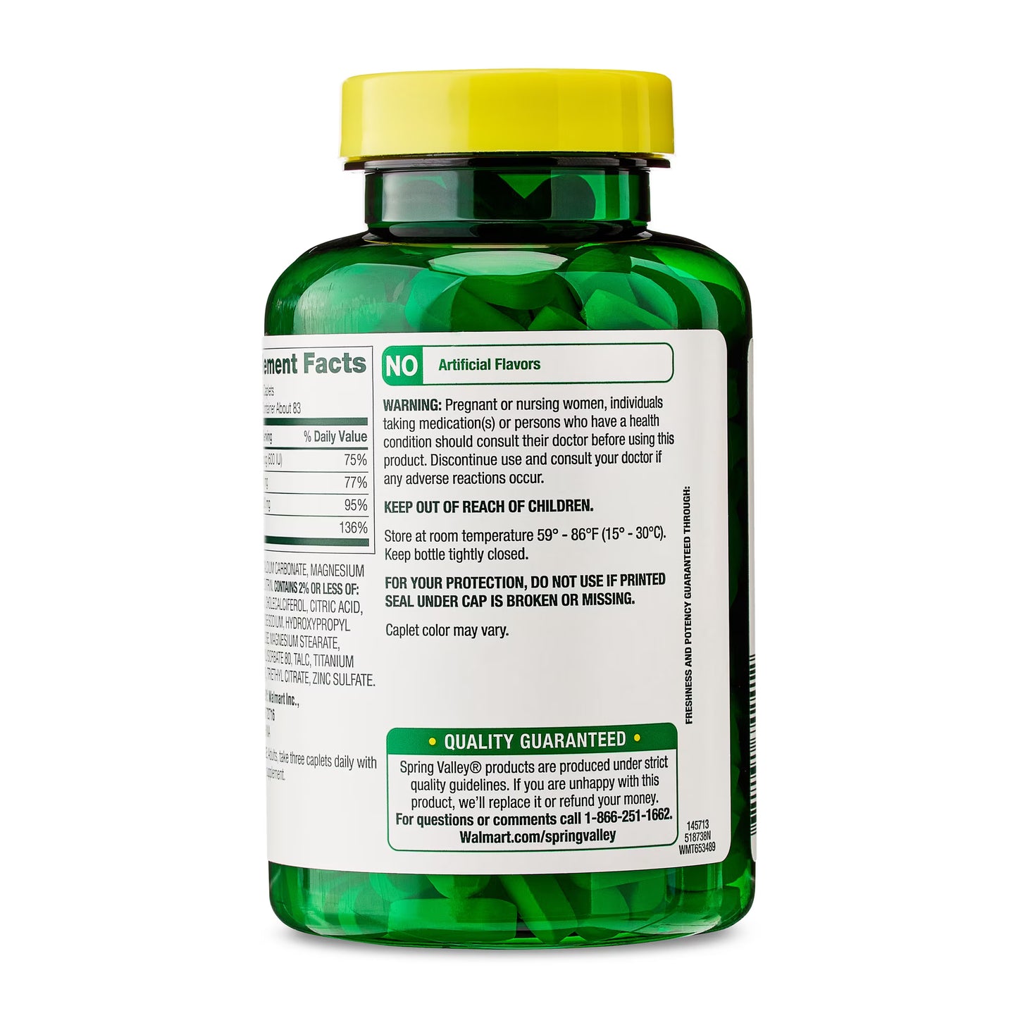 Spring Valley Calcium, Magnesium & Zinc Plus Vitamin D3 Coated Caplets, 250 Count