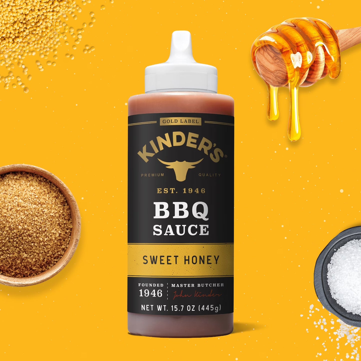 Kinder's Gold Label Sweet Honey BBQ Sauce for Meat and Vegetables, 15.7 oz Bottle