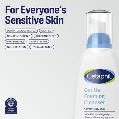 Cetaphil Hydrating Gentle Foaming Face Wash and Cleanser for Sensitive and All Skin Types, 8 oz