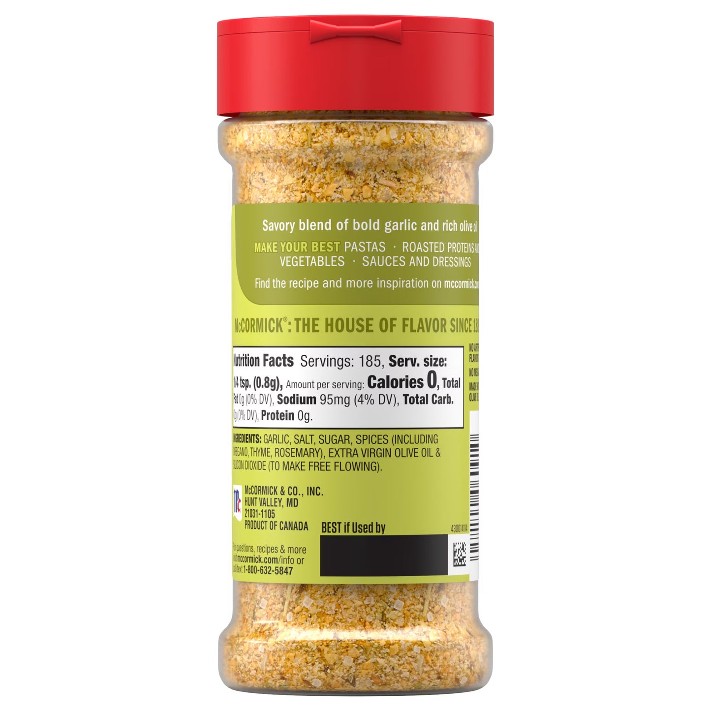 McCormick Garlic and Olive Oil Seasoning Blend, 5.25 oz Bottle