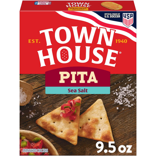 Town House Pita Sea Salt Oven Baked Crackers, Salty Snacks, 9.5 oz