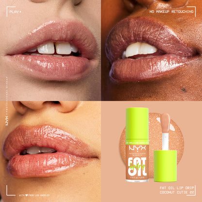 NYX Professional Makeup Fat Oil Lip Drip Lip Oil, 12 Hour Hydration Lip Gloss, Coconut Cutie, 0.16 fl oz