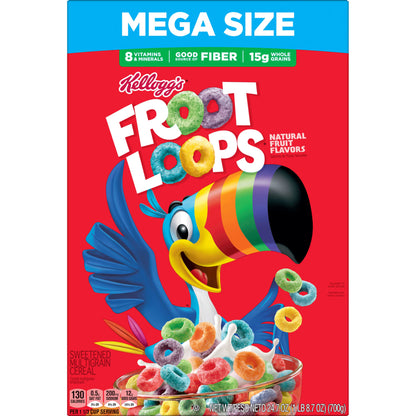 Kellogg's Froot Loops Original Breakfast Cereal, Good Source of Fiber, Mega Size, 24.7 oz