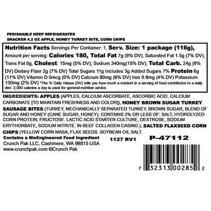 Crunch Pak Snack Pak Fresh Apple Slices, Salted Flaxseed Corn Chips & Honey Brown Turkey Sausage, 4.2oz Tray