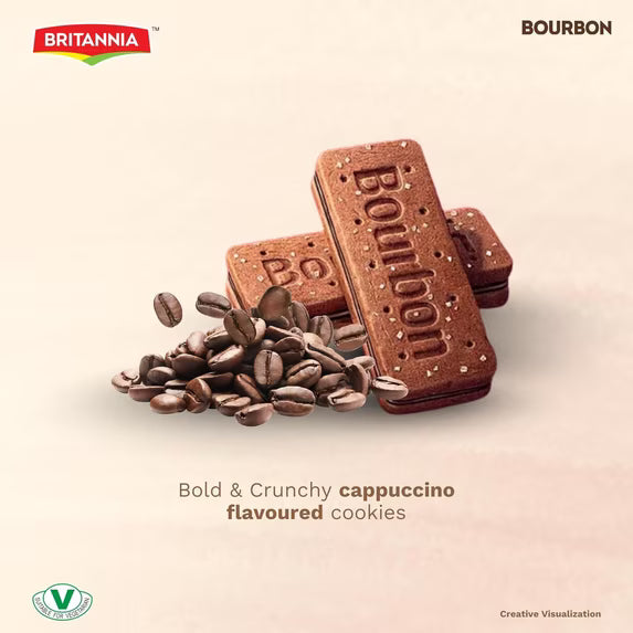 Britannia Bourbon Cappuccino Flavoured Crème Biscuits, Chocolate Sandwich Cookies with Coffee Cream Filling, 400g (14.11 oz)