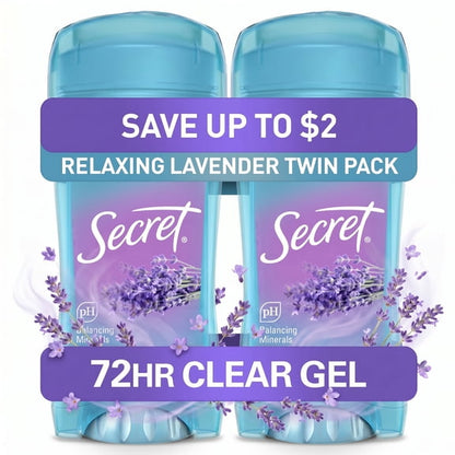 Secret Fresh Antiperspirant Deodorant, Clear Gel, Lavender, 2.6 oz, Twin Pack
