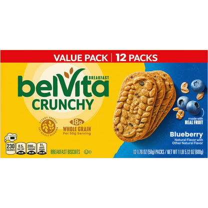 (6 pack) belVita Breakfast Bars Biscuits, Blueberry, Value Pack, 12 Packs (4 Biscuits Per Pack)
