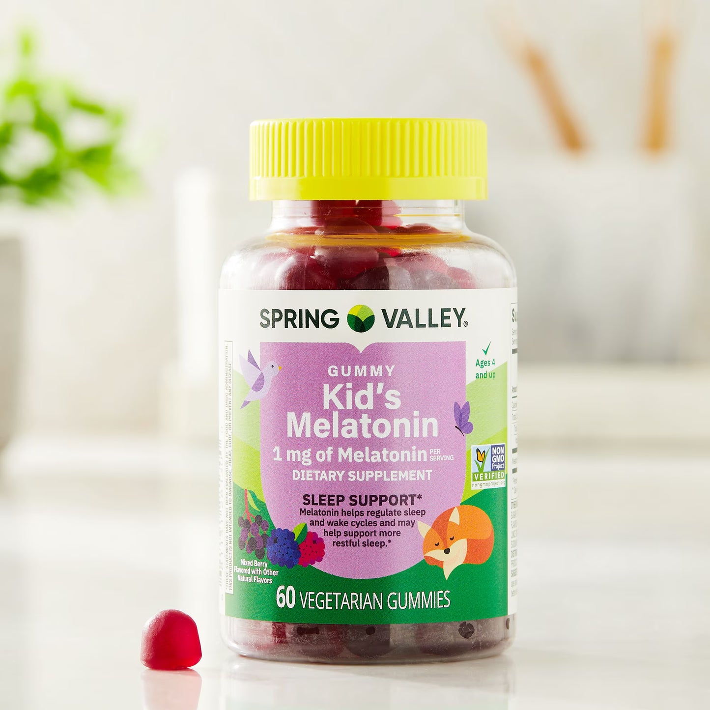(3 pack) Spring Valley Kids Melatonin Dietary Supplement Gummies, Raspberry, 1 mg, 60 Count