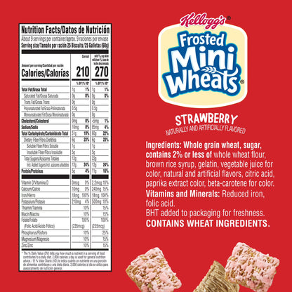 Kellogg's Frosted Mini-Wheats Strawberry Breakfast Cereal, High Fiber, Family Size, 20 oz