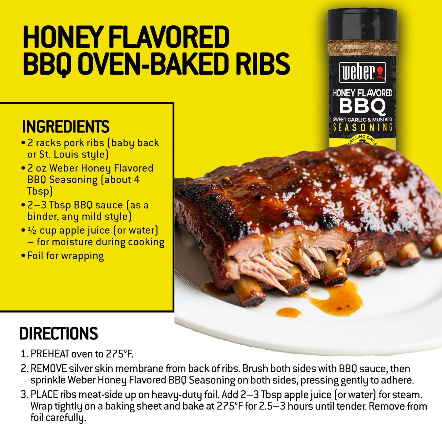 Weber Honey Flavored BBQ, Sweet Garlic and Mustard Seasoning Blend, 6.0 oz Bottle