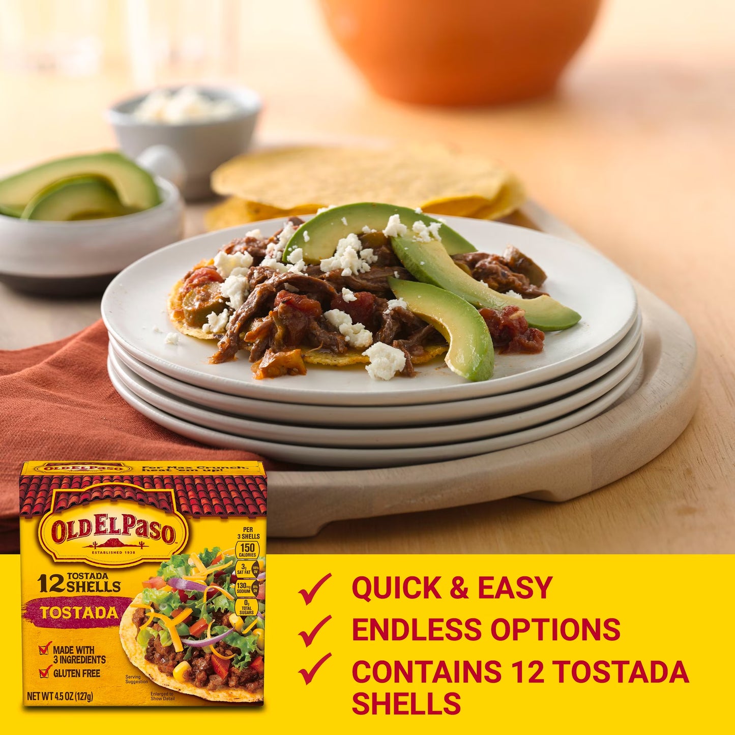 (10 pack) Old El Paso Tostada Shells, Gluten Free, Meal Prep, 12 Ct, 4.5 oz