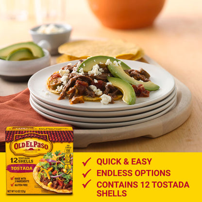 (10 pack) Old El Paso Tostada Shells, Gluten Free, Meal Prep, 12 Ct, 4.5 oz