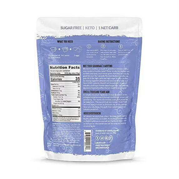 Lakanto Sugar Free Blueberry Muffin Mix - Sweetened with Monk Fruit Sweetener, Naturally Flavored, Healthy Keto Friendly, 1 Net Carb, Gluten Free, Breakfast Food, Easy to Make (12 Muffins)