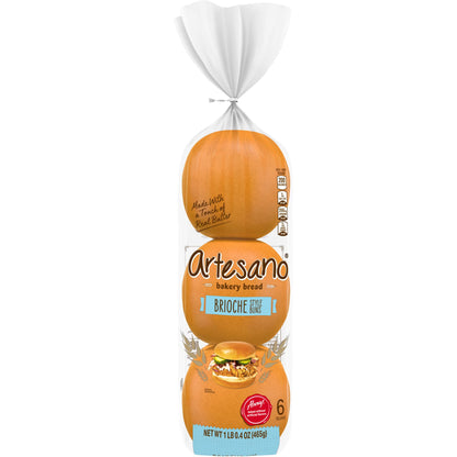 Artesano Brioche Buns, 6 count, Hamburger Buns, 16.4 oz Bag