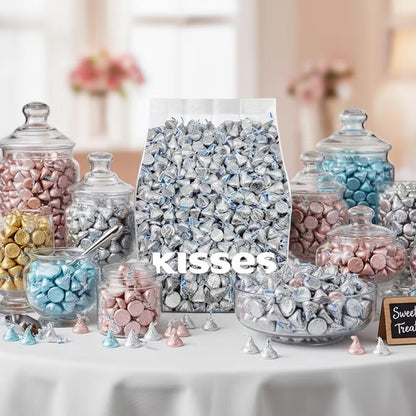 Hershey Milk Chocolate Kisses, 200 Pieces Individually Wrapped Candy, Chocolate Candy Bulk, 2 lb Silver Chocolate Candy for Parties