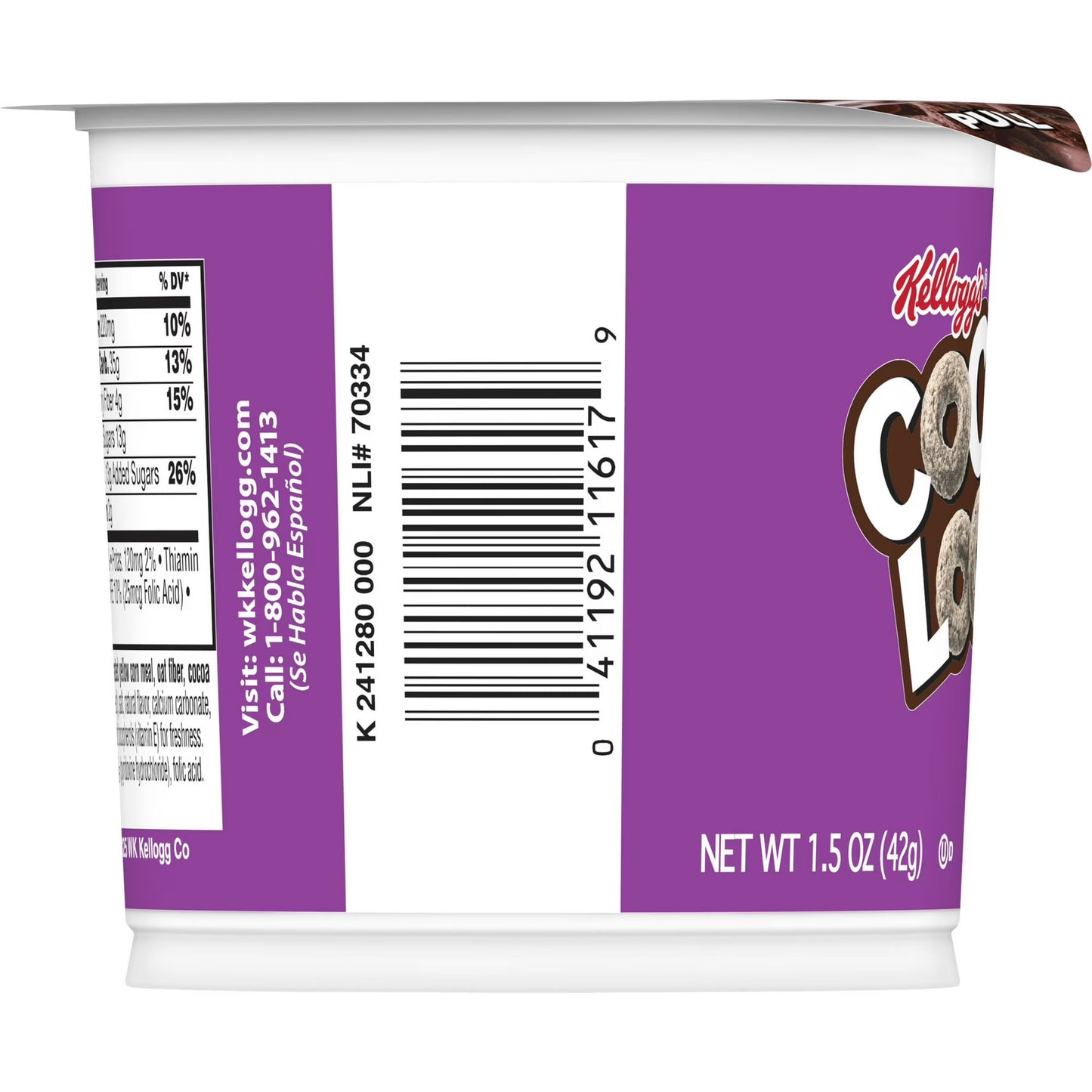 Kellogg's Cocoa Loops Original Breakfast Cereal, Good Source of Fiber Cup, 1.5 oz