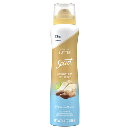 Secret Weightless Dry Spray Antiperspirant & Deodorant for Women, Cocoa Butter Scent, 4.1oz