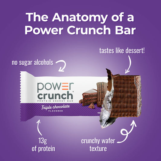 Power Crunch Protein Energy Bars, Triple Chocolate 1.4 oz, 5 Count Carton