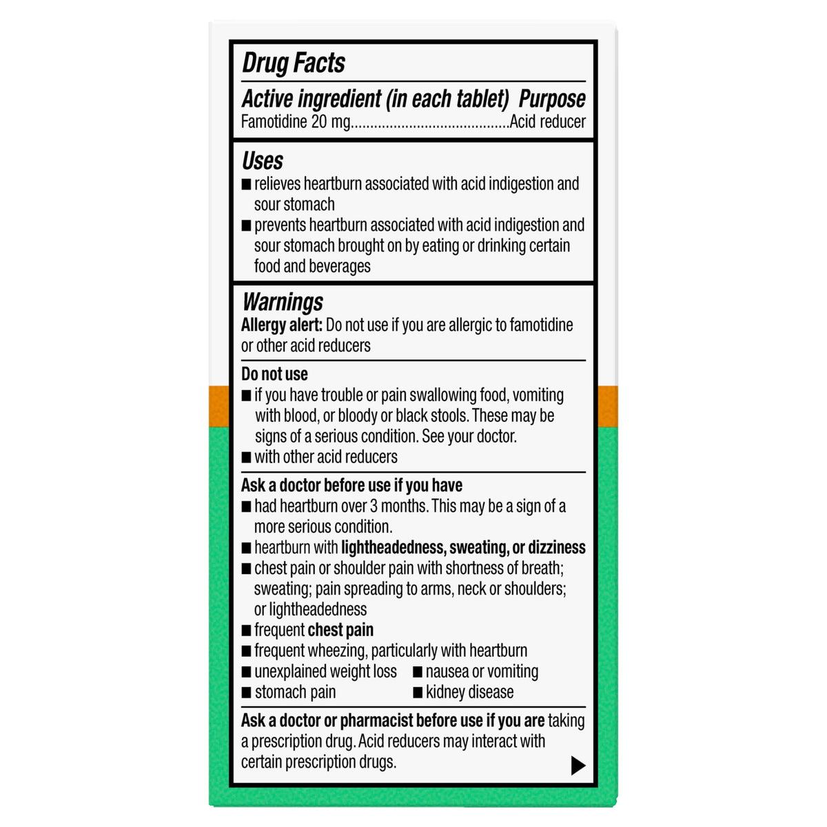 Equate Famotidine Tablets 20 mg, Cool Mint, for Heartburn, 100 Count, Compare to Maximum Strength Pepcid AC Active Ingredient