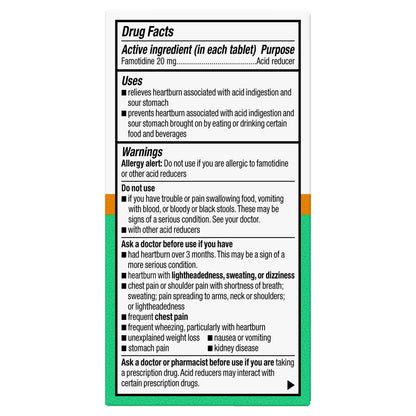 Equate Famotidine Tablets 20 mg, Cool Mint, for Heartburn, 100 Count, Compare to Maximum Strength Pepcid AC Active Ingredient
