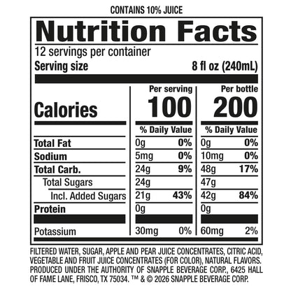 Snapple Apple Juice Drink, 16 fl oz, 6 Count Bottles