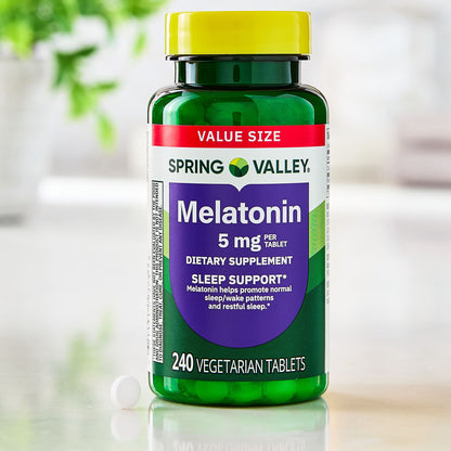 Spring Valley Melatonin Tablets Sleep Support Dietary Supplement Value Size, 5 mg, 240 Count
