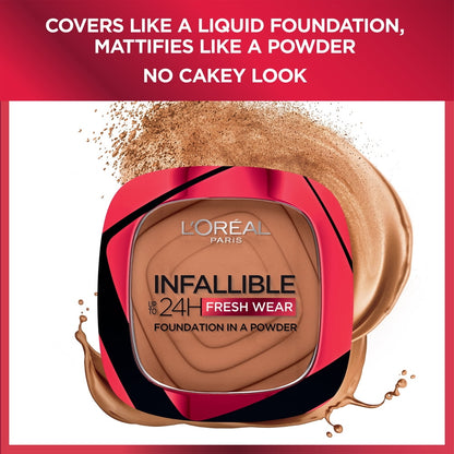 L'Oreal Paris Infallible Up to 24H Fresh Wear Pressed Powder, Sienna, 0.31 oz