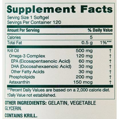 Spring Valley Krill Oil Softgels for Heart Health Support, 500 mg, 120 Count