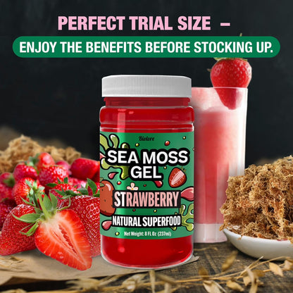 Sea Moss Gel – Strawberry 8oz Raw Wildcrafted Irish Sea Moss, Vegan Superfood, Essential Vitamins & Trace Minerals, Jam, Jelly & Spread Gifts, Made in the USA