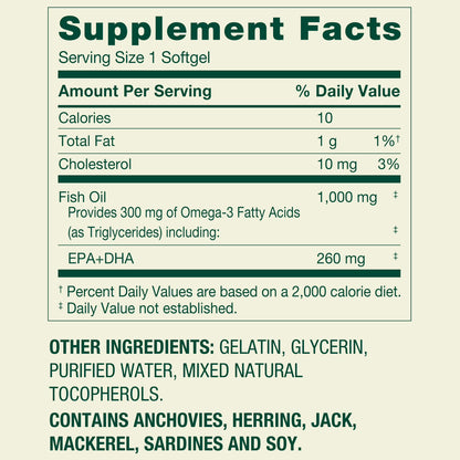 Spring Valley Fish Oil Omega-3 Softgels for Heart Health, 1000 mg, 300 Count