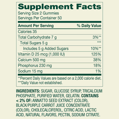 Spring Valley Calcium 500 mg Plus Vitamin D 25 mcg Gummies, 100 Count, Bone Health Dietary Supplement
