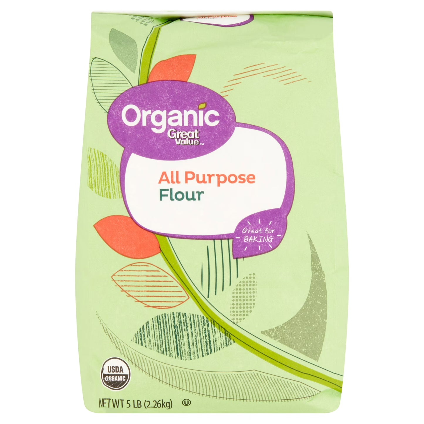 (2 pack) Great Value Organic All-Purpose Flour, 5 lb Bag