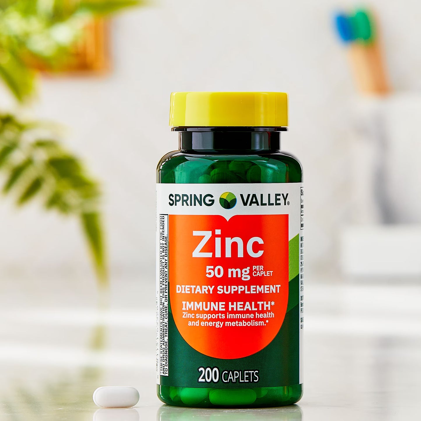 Spring Valley Zinc Dietary Supplement Caplets for Immune Health, 50 mg, 200 Count