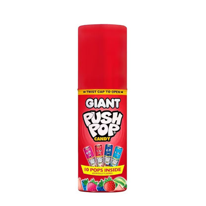 Giant Push Pop Container with Individually Wrapped Lollipop Variety Party Pack , 10 Lollipops Suckers in Assorted Fruity Flavors inside candy container, Fun Candy for Gifts