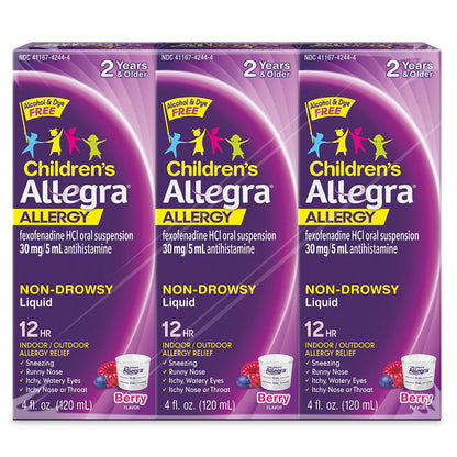 Allegra Children's 12-Hour Berry Flavor Allergy Relief Liquid, 4 fl. oz., 3 pk