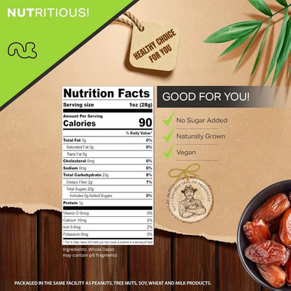 Sun Dried Jumbo Medjool Dates, No Sugar Added 32oz by Nut Cravings