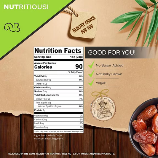 Nut Cravings Sun Dried Jumbo Medjool Dates, No Sugar Added (16oz - 1 lbs)
