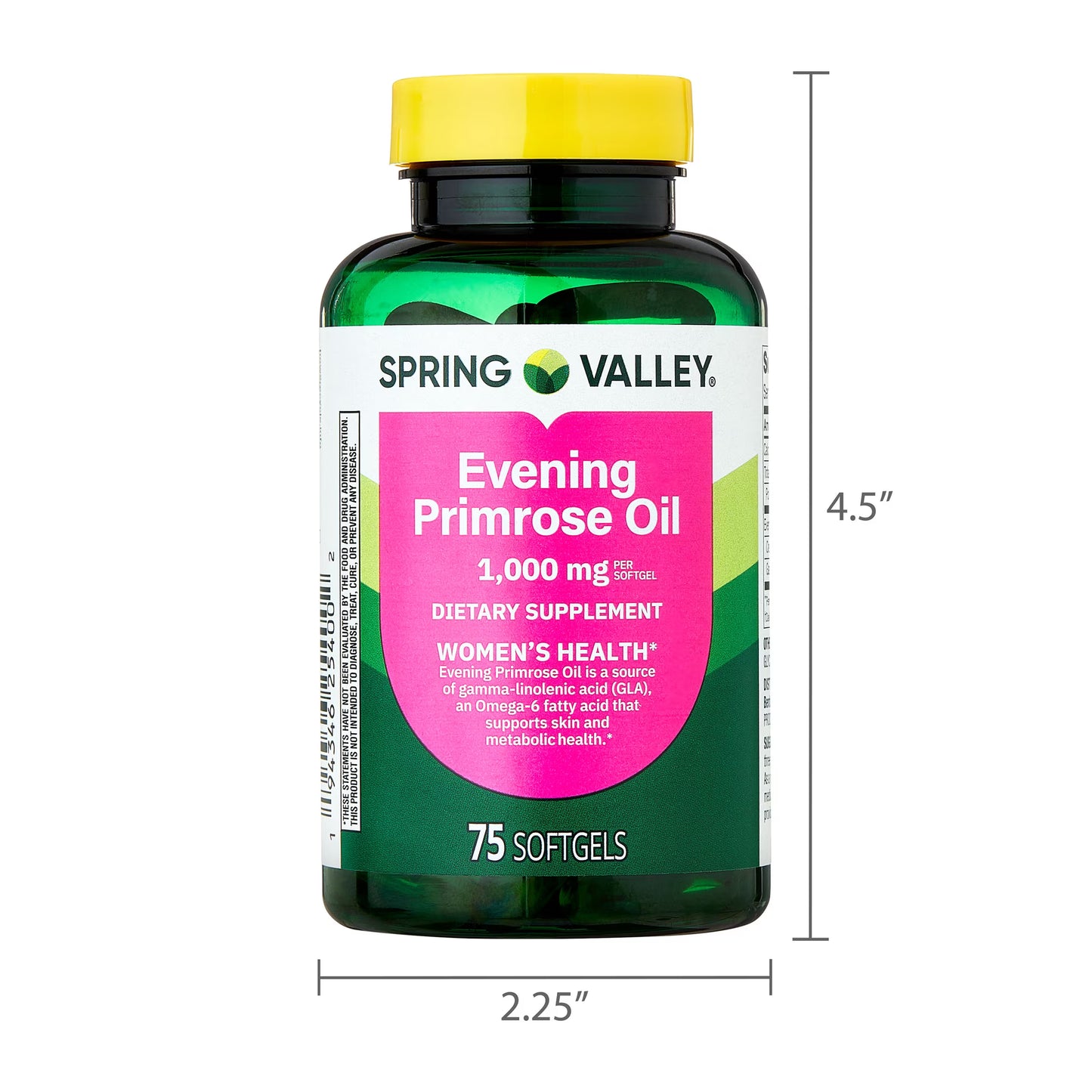 Spring Valley Standardized Evening Primrose Oil Women’s Health Dietary Supplement, 75 Softgels
