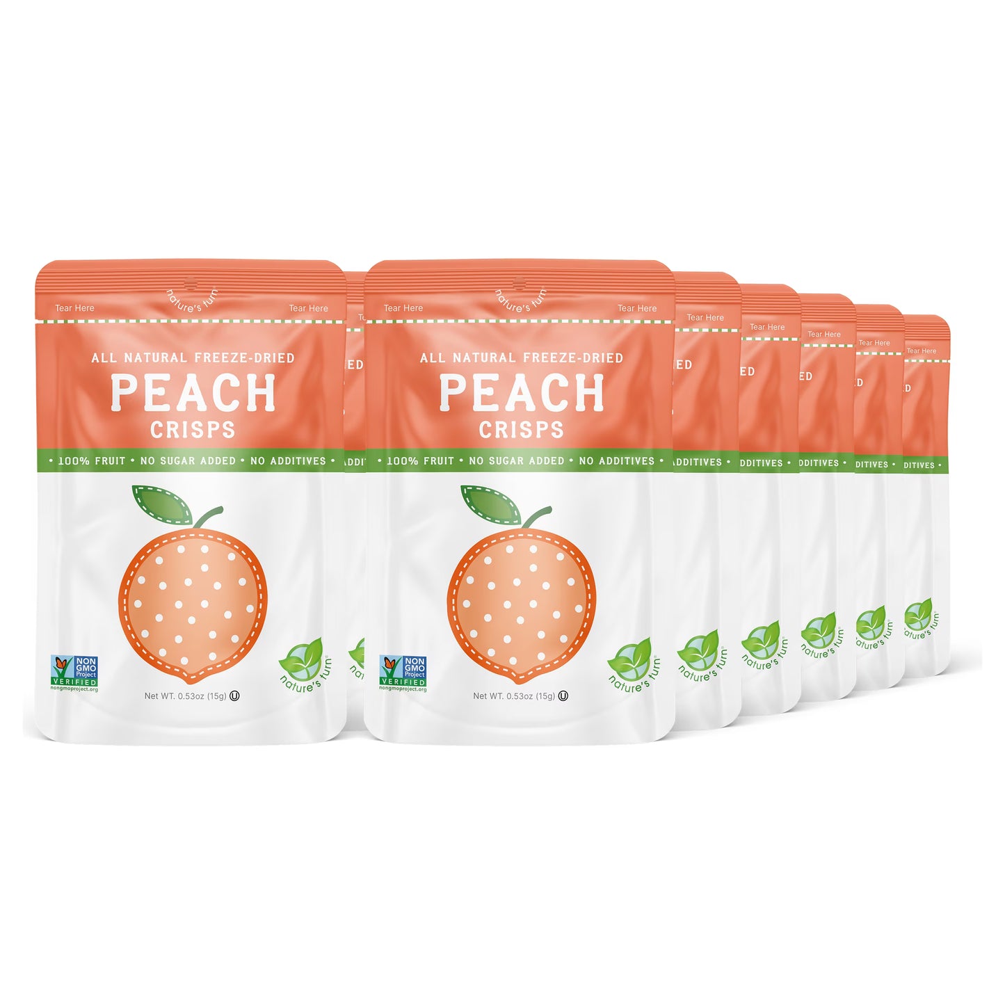 Nature’s Turn Freeze-Dried Peach Crisps, No Added Sugar, Healthy Natural Fruit Crisp Snack for School Lunches, 6 Pack (0.53 oz Each)