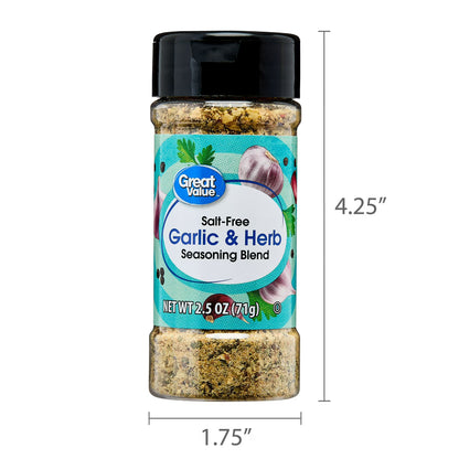 Great Value Salt-Free Garlic & Herb Seasoning Blend, 2.5 oz