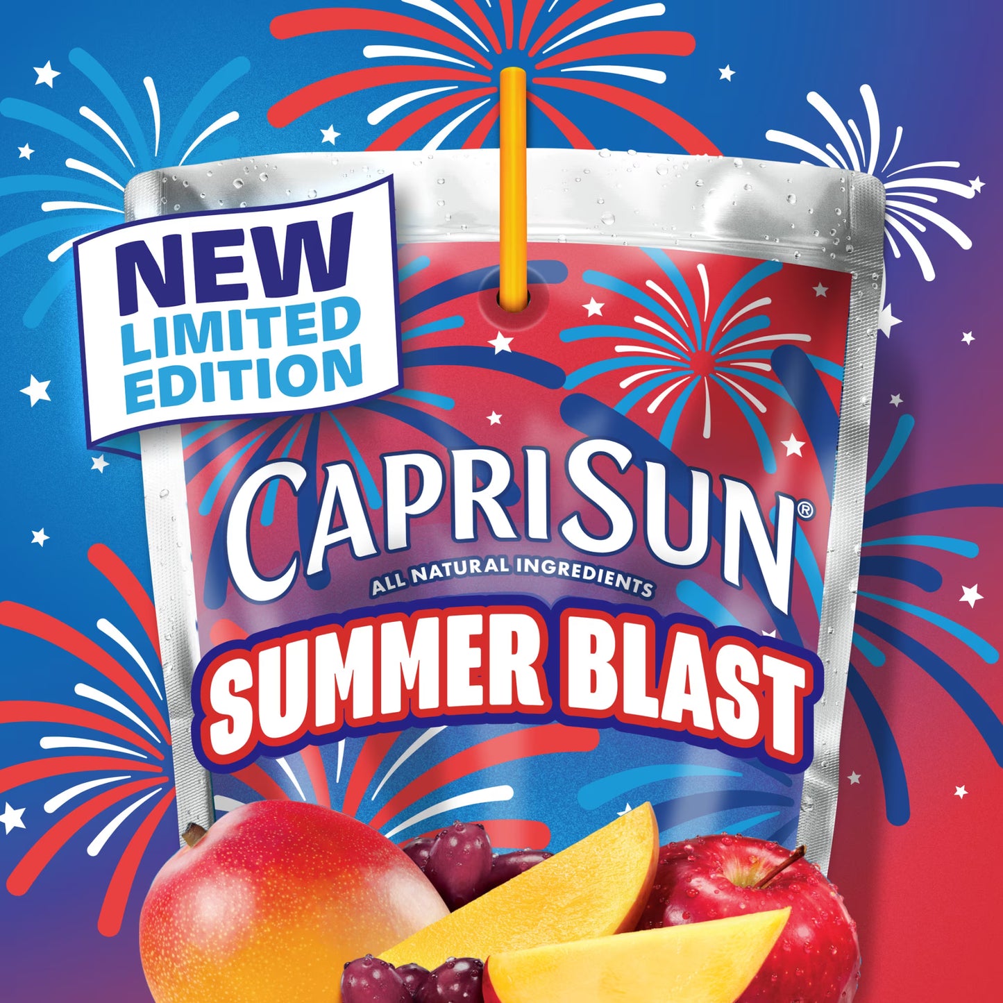 Capri Sun Summer Blast Passion Fruit Mango flavored Juice Drink Blend, from concentrate with other natural flavor, 10 Count Box, 6 fl oz Pouches