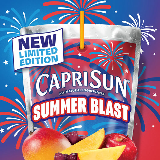 Capri Sun Summer Blast Passion Fruit Mango flavored Juice Drink Blend, from concentrate with other natural flavor, 10 Count Box, 6 fl oz Pouches