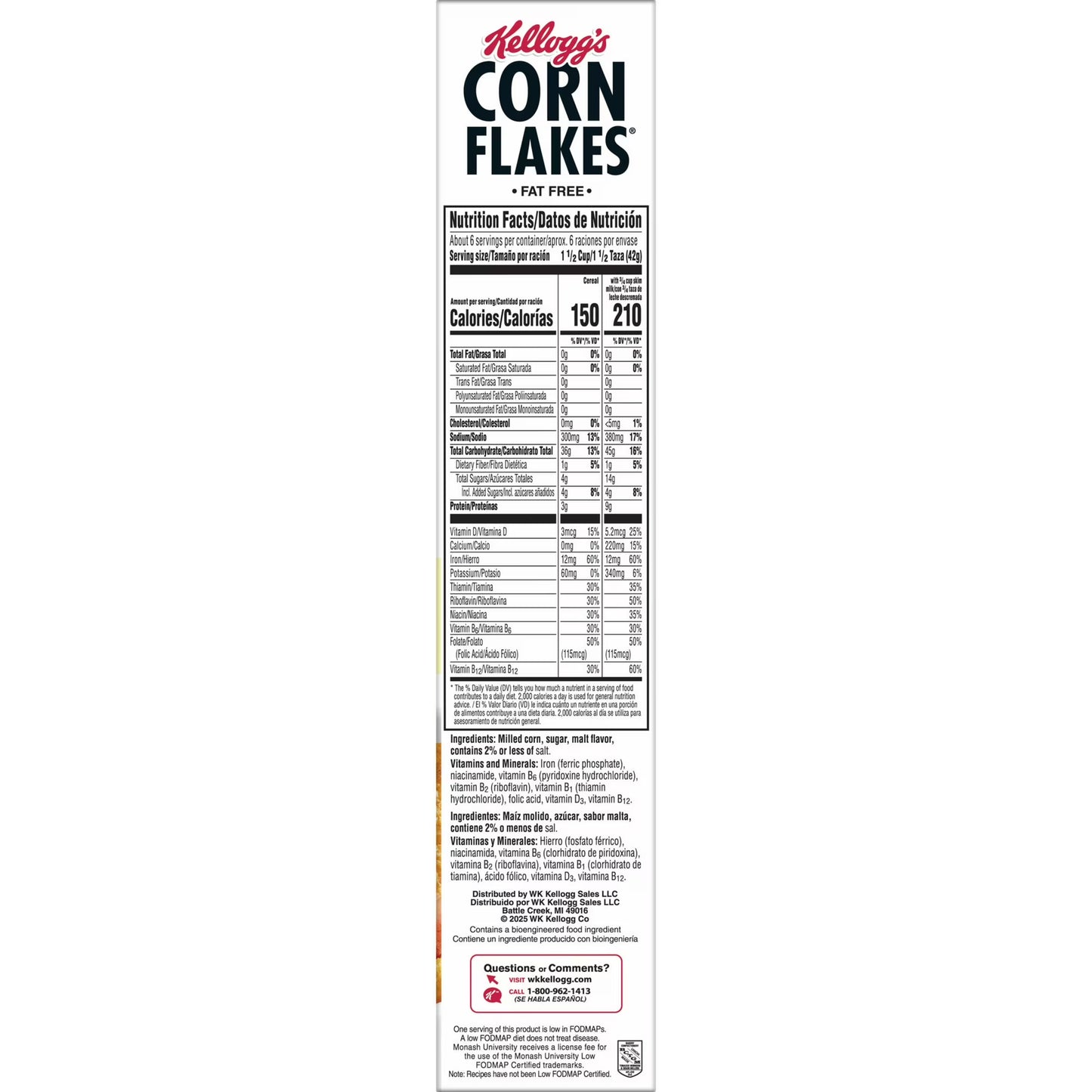Kellogg's Corn Flakes Original Breakfast Cereal Box, 9.6 oz